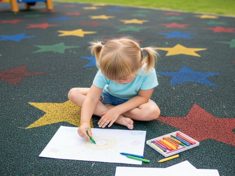Arbeiter reinigen Gummiboden leicht